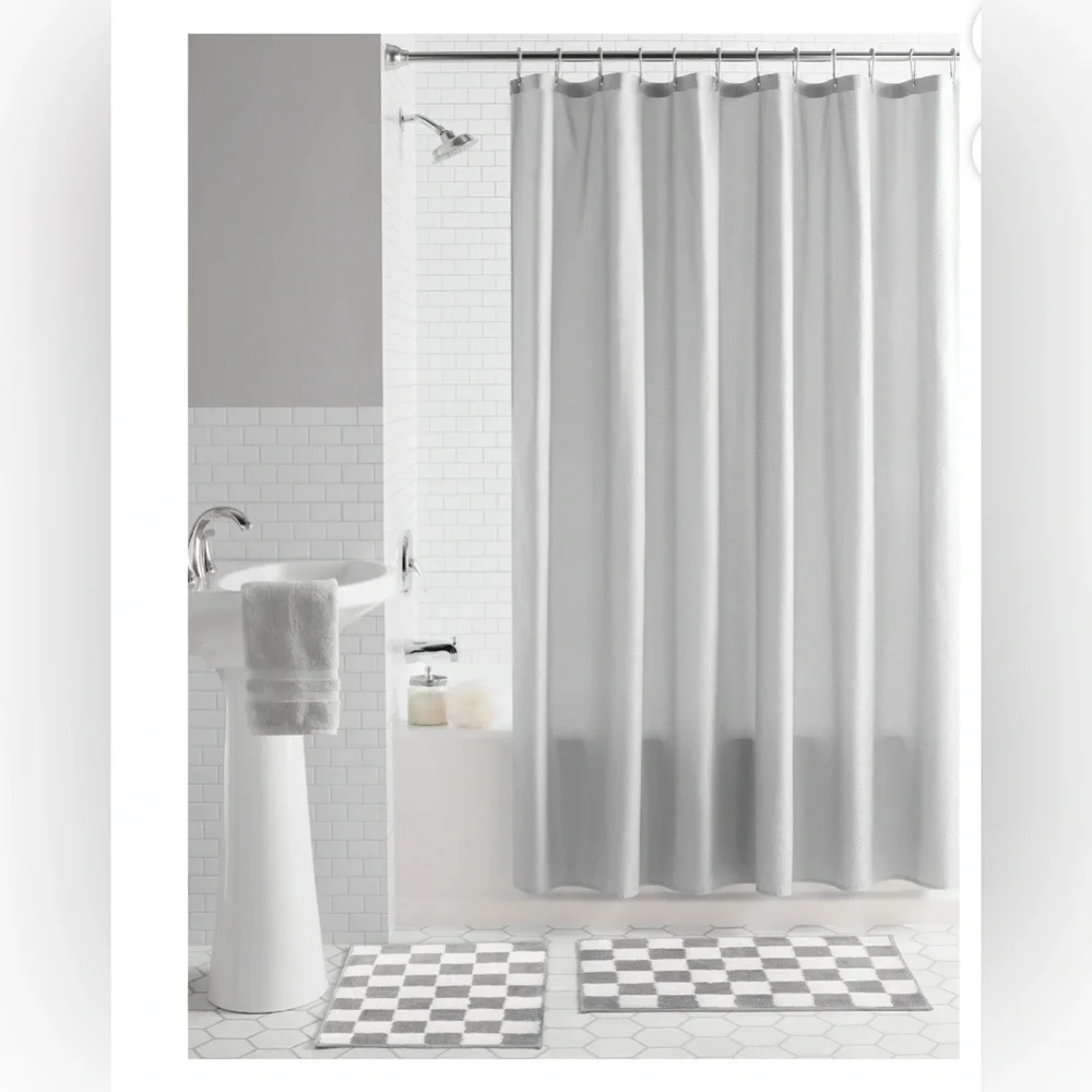 Mainstays 15-Piece Grey Solid Polyester Shower Curtain Bath Set, 70